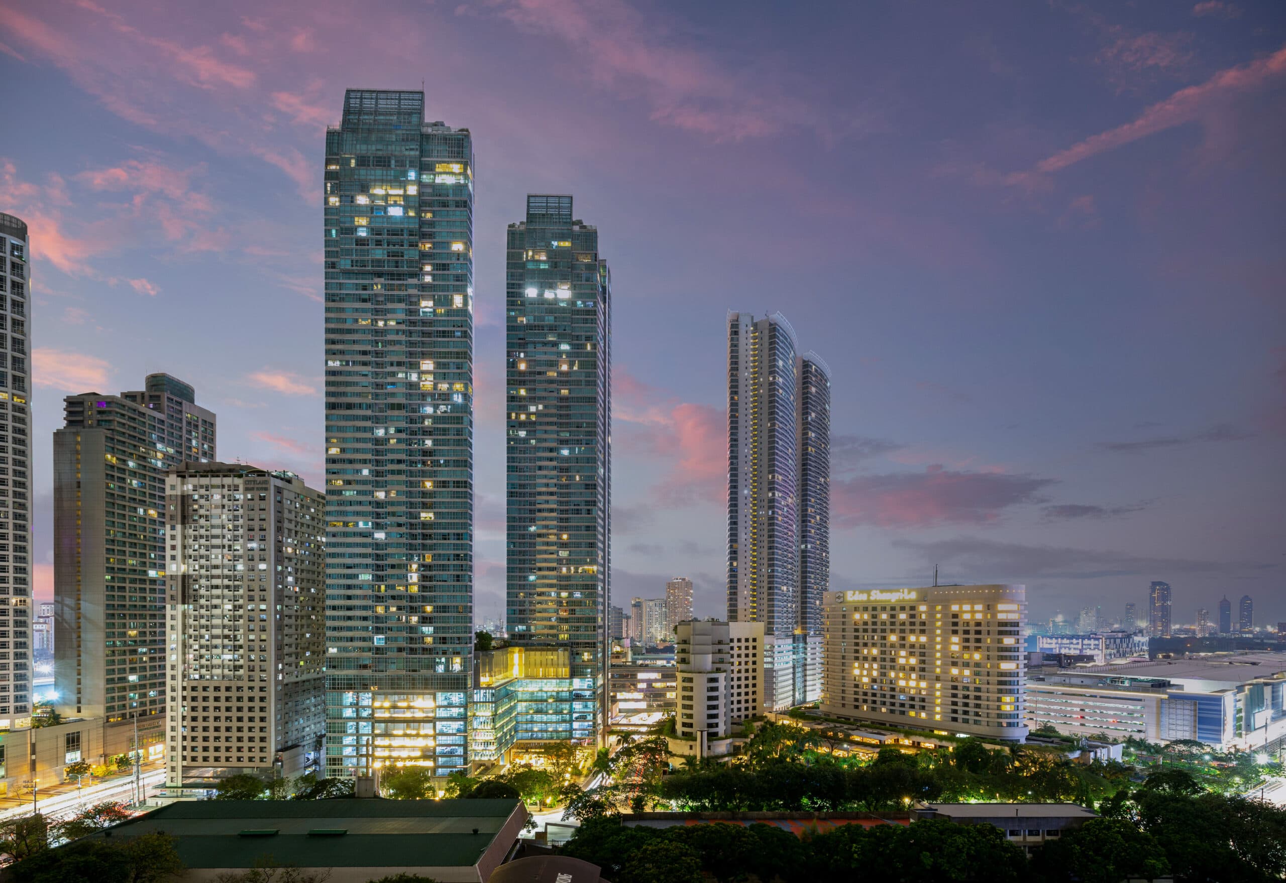 A Shang Properties luxury residential estate at dusk